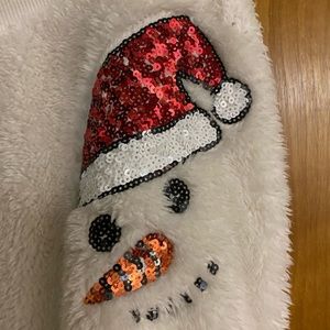 Jogger style Furry white Sherpa pants with beautiful sequin snowman